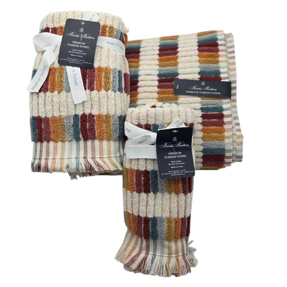 Brooks Brothers 6pc‎ Premium Turkish Cotton Towel Set Multi 2 Bath 2 Hand 2 Tip